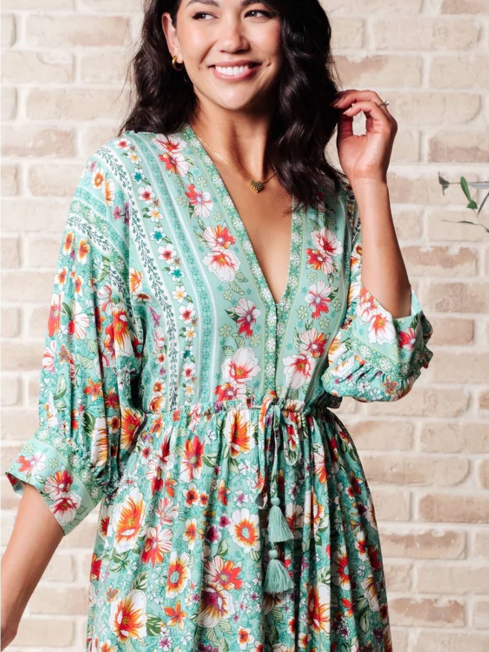 Floral V-Neck Mini Dress in Sage Green